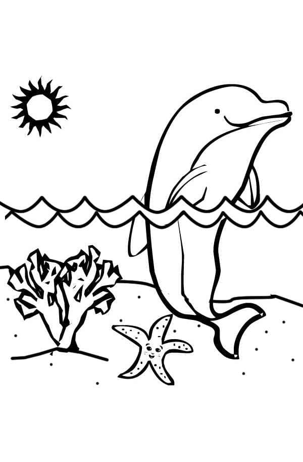 Delfin Svømning Tegninger til Farvelægning