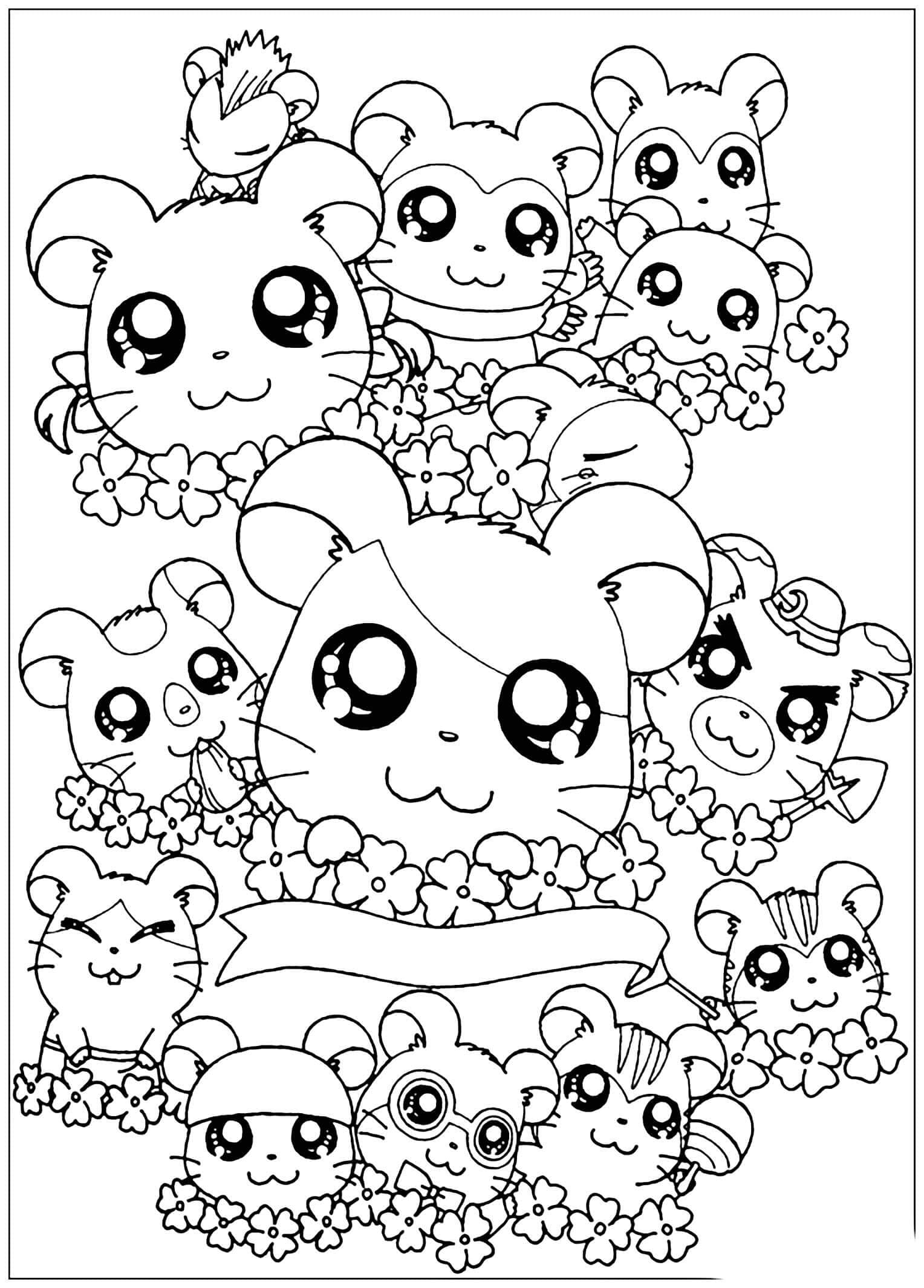 Hamster med blomster Tegninger til Farvelægning