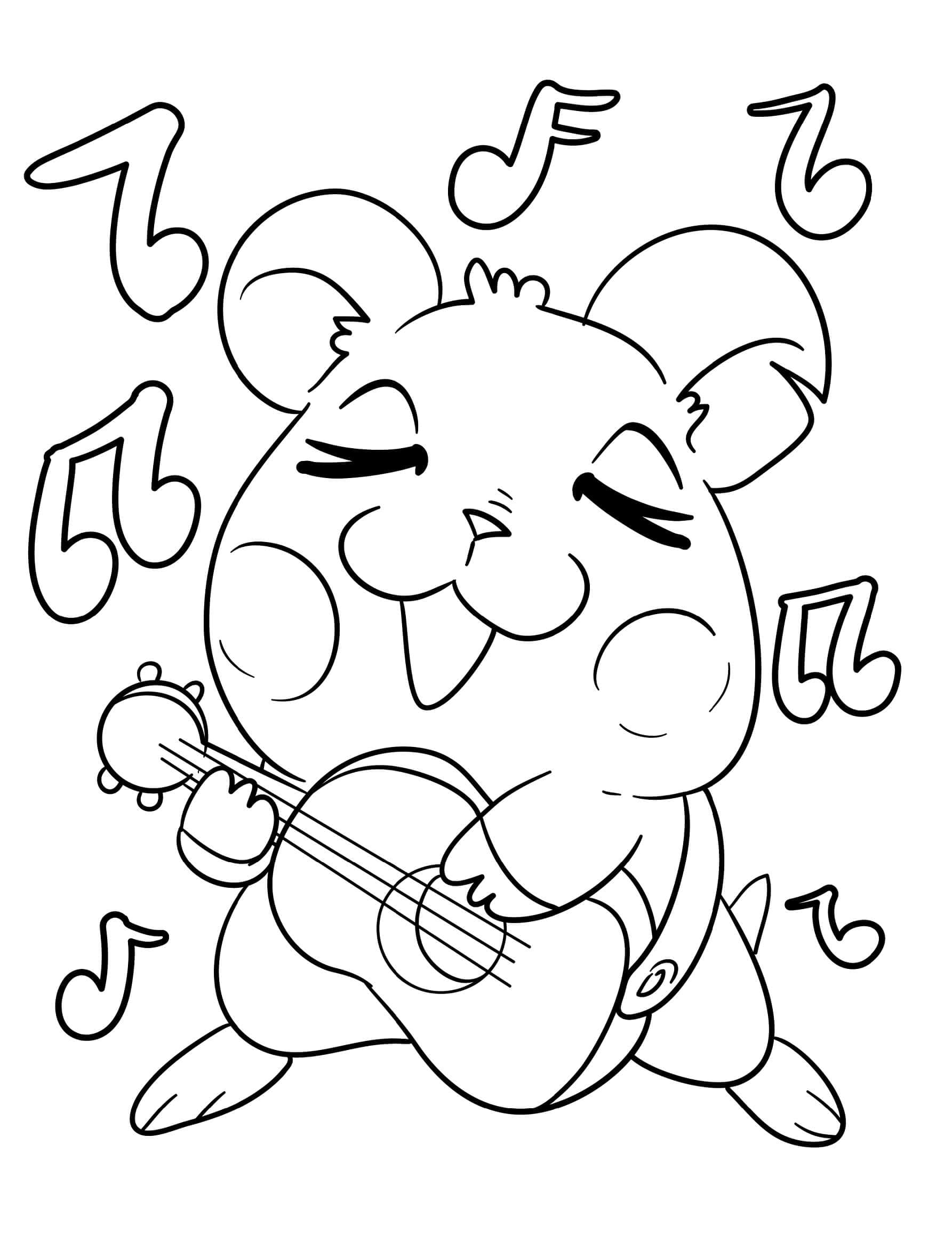 Hamster spiller guitar Tegninger til Farvelægning