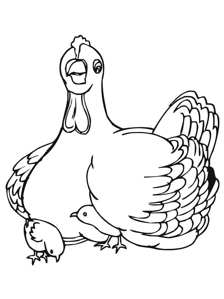 Høne Med To Kyllinger Tegninger til Farvelægning
