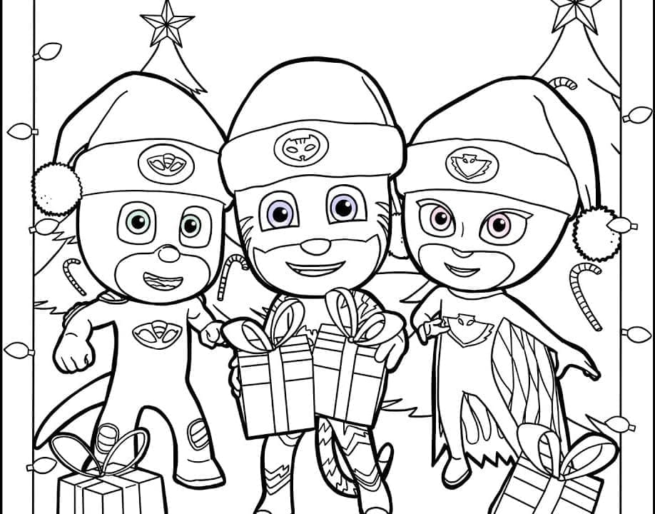 Jule PJ-Masker Tegninger til Farvelægning