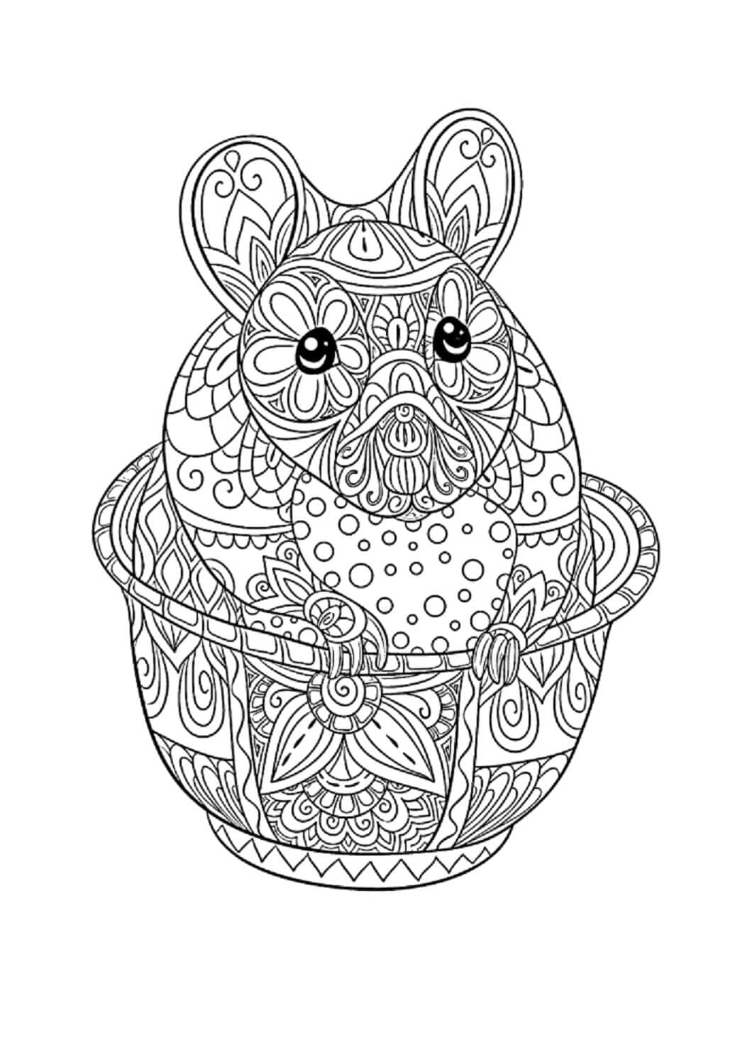 Mandala hamster sidder på kop Tegninger til Farvelægning