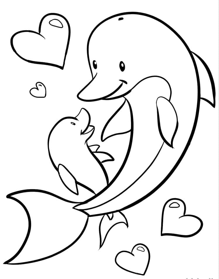 Mor Og Baby Delfin Tegninger til Farvelægning