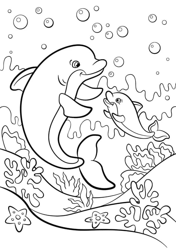 Mor Og Baby Delfin Tegninger til Farvelægning