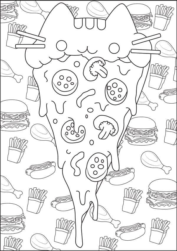 Pusheen Pizza Tegninger til Farvelægning