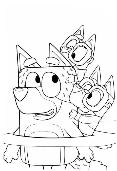 Three Bluey Characters Tegninger til Farvelægning