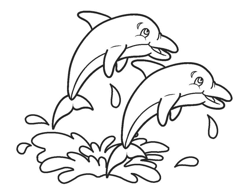 To Delfiner Hopper Tegninger til Farvelægning