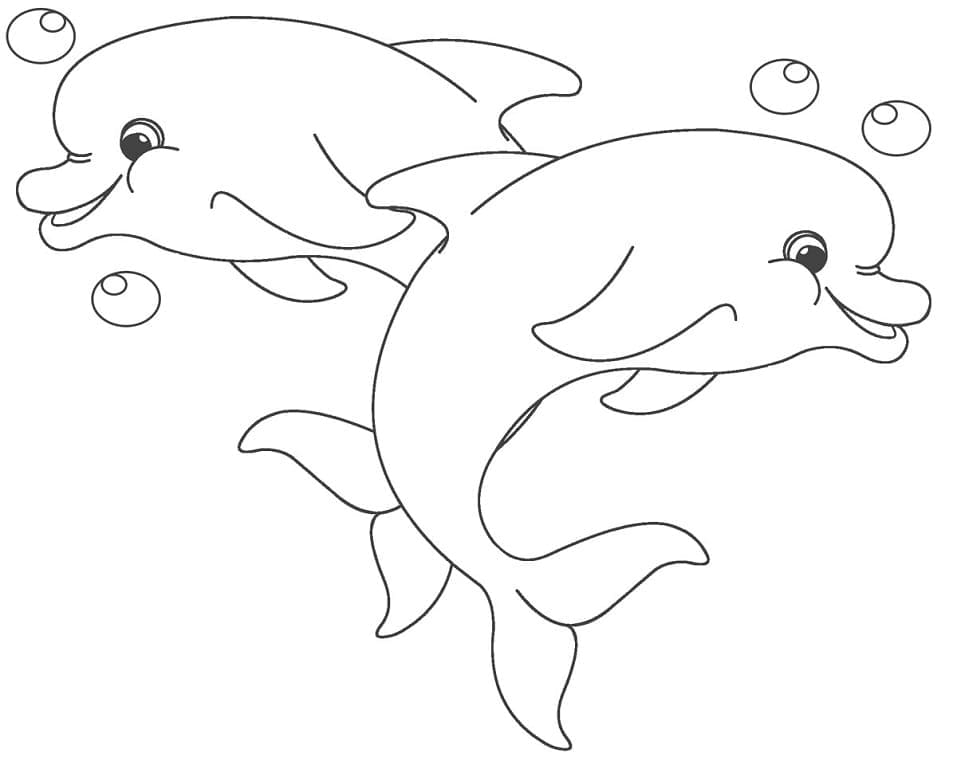 To Delfinsvømning Tegninger til Farvelægning