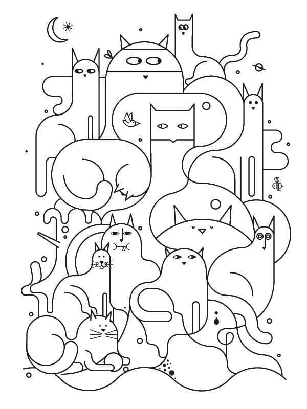 Æstetisk Katte Tegning Tegninger til Farvelægning