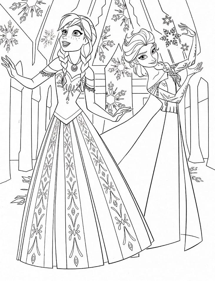 Anna Og Elsa Fra Frozen Tegninger til Farvelægning