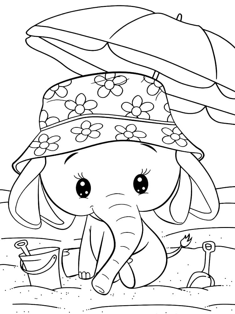 Baby Elefant På Stranden Tegninger til Farvelægning
