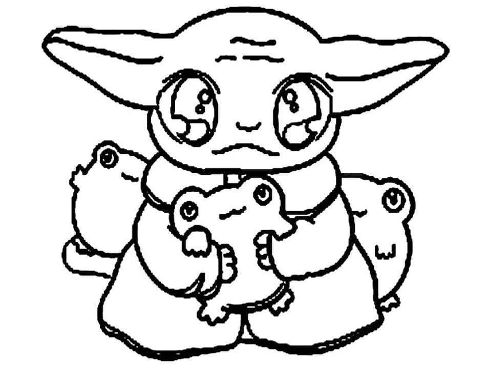 Baby Yoda Holder Frø Legetøj Tegninger til Farvelægning
