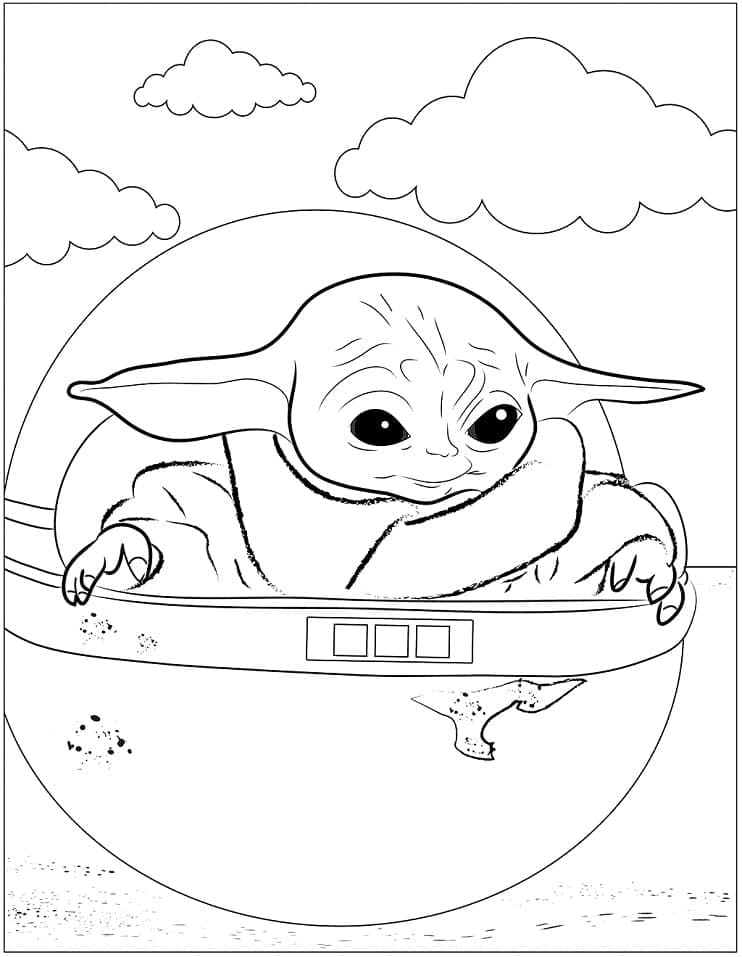 Baby Yoda i Rumskib Tegninger til Farvelægning