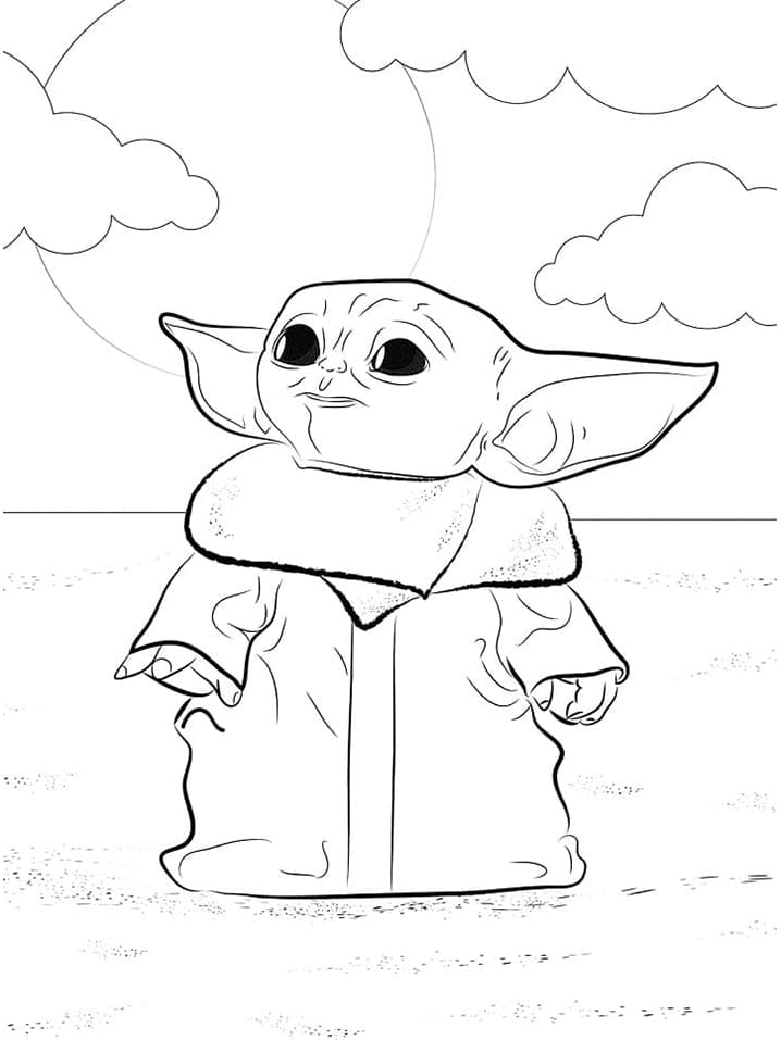 Baby Yoda på Stranden Tegninger til Farvelægning