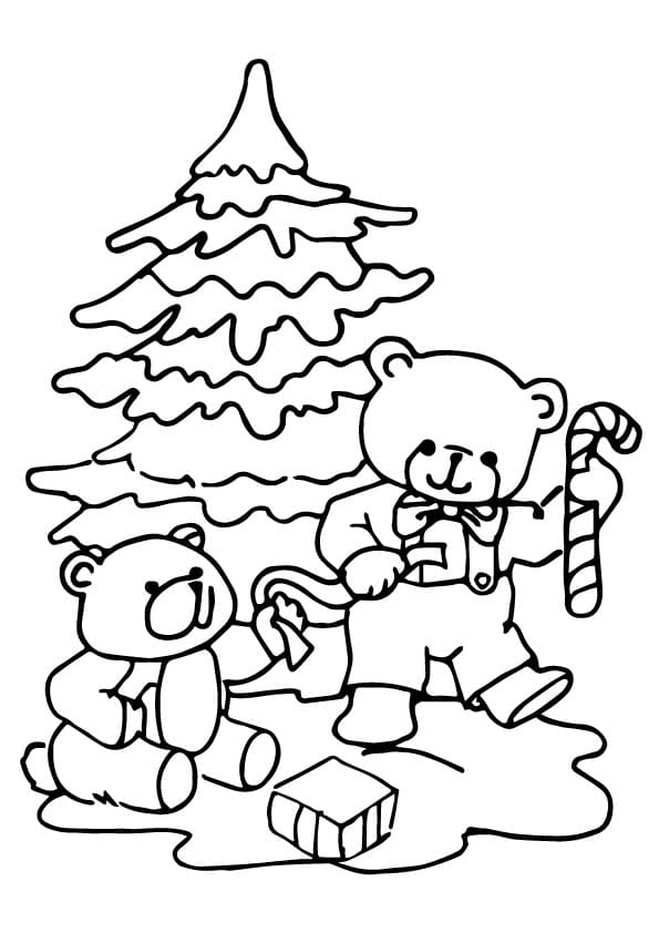 Bamser Og Juletræ Tegninger til Farvelægning