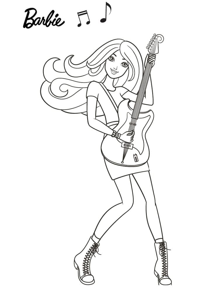 Barbie Spiller Guitar Tegninger til Farvelægning