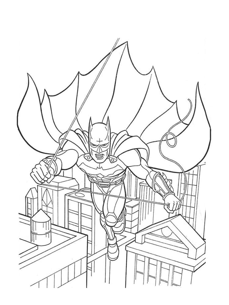 Batman Flyver i Byen Tegninger til Farvelægning