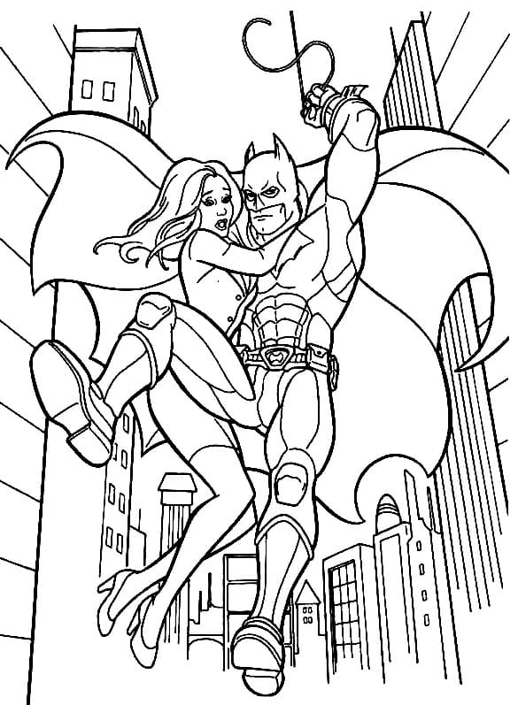 Batman Redder En Dame Tegninger til Farvelægning
