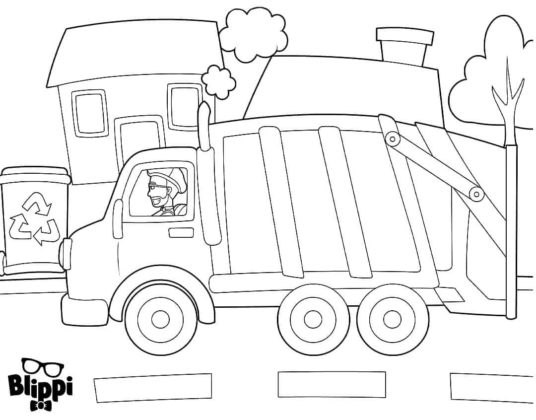 Blippi i en skraldebil Tegninger til Farvelægning