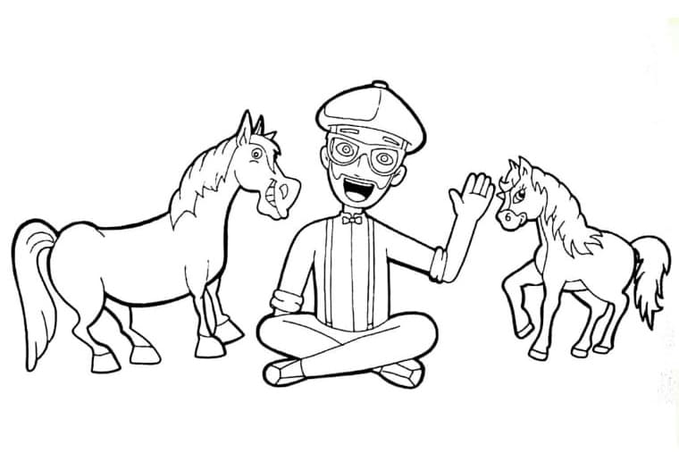 Blippi og Heste Tegninger til Farvelægning