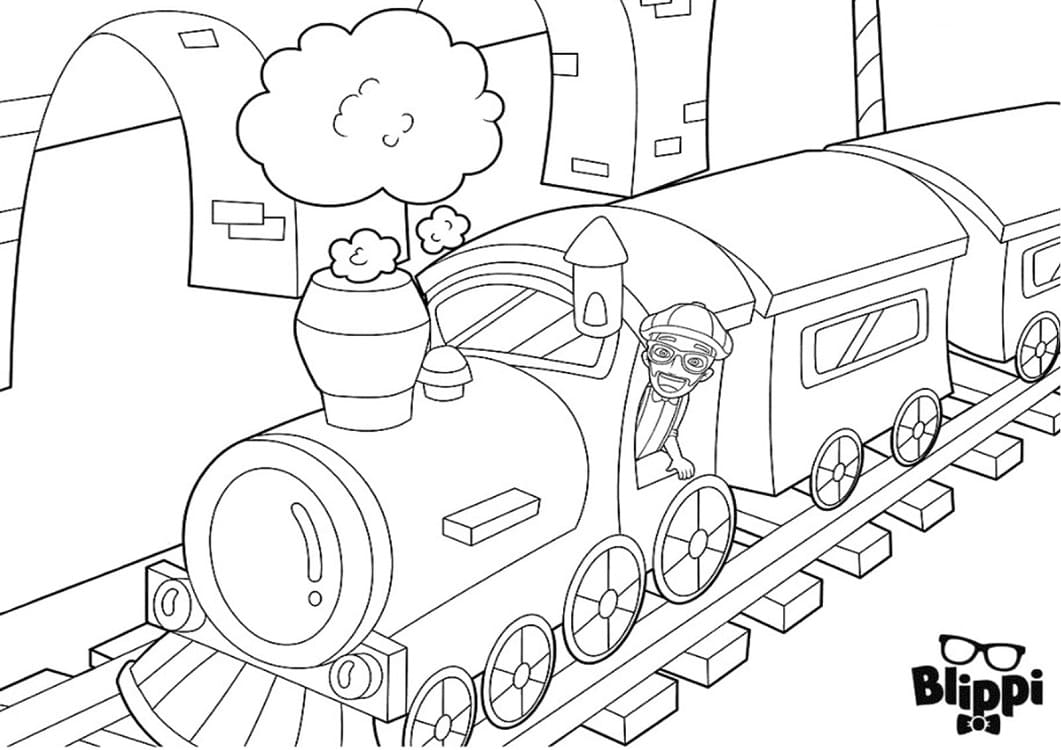Blippi på et tog Tegninger til Farvelægning