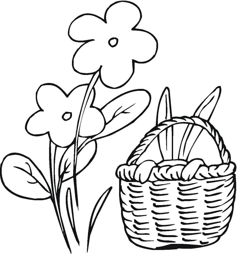 Blomster Og Påskekurv Tegninger til Farvelægning