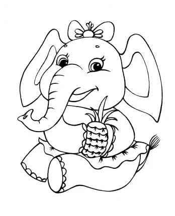 Elefant Med En Ananas Tegninger til Farvelægning