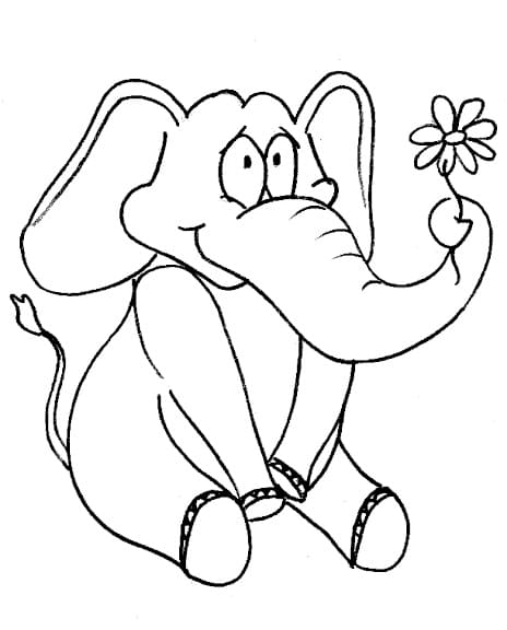 Elefant Med En Blomst Tegninger til Farvelægning