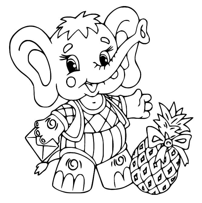 Elefant Og En Ananas Tegninger til Farvelægning