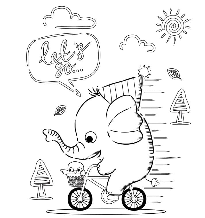 Elefant På Cykel Tegninger til Farvelægning