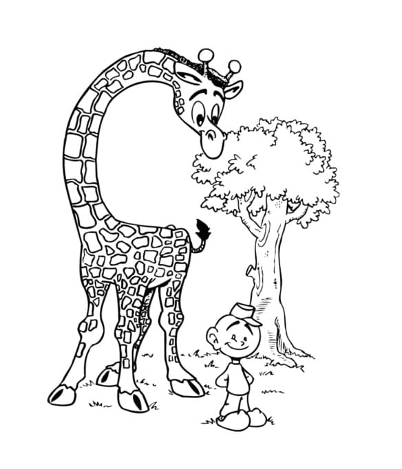 En Dreng Og En Giraf Tegninger til Farvelægning