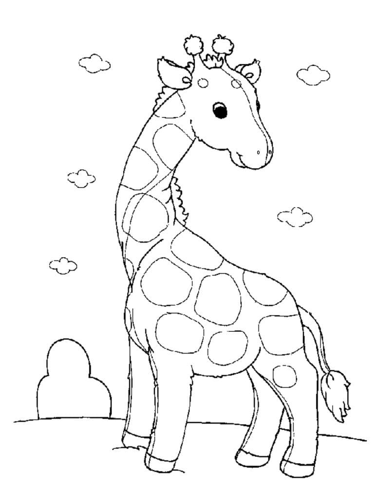 Giraf Med Skyer Tegninger til Farvelægning