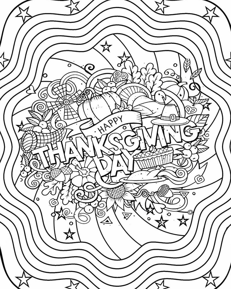 Glædelig Thanksgiving for voksne Tegninger til Farvelægning