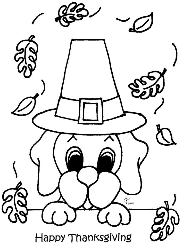 Glædelig Thanksgiving med hvalp Tegninger til Farvelægning