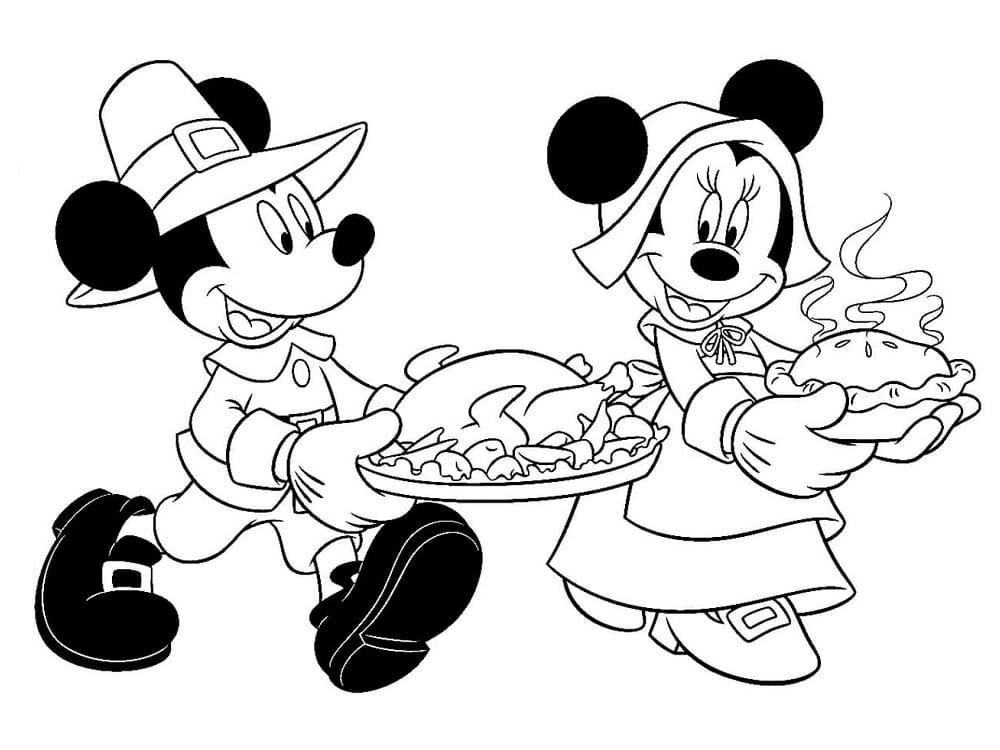 Glædelig Thanksgiving med Mickey Tegninger til Farvelægning