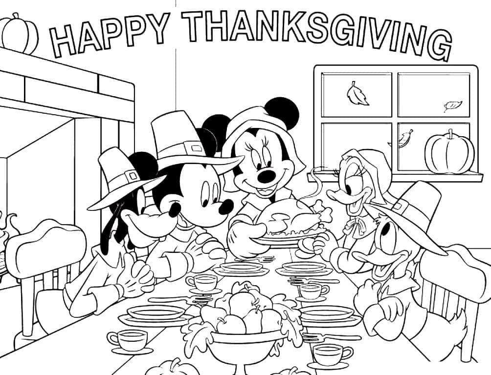 Glædelig Thanksgiving med Mickey Mouse Tegninger til Farvelægning