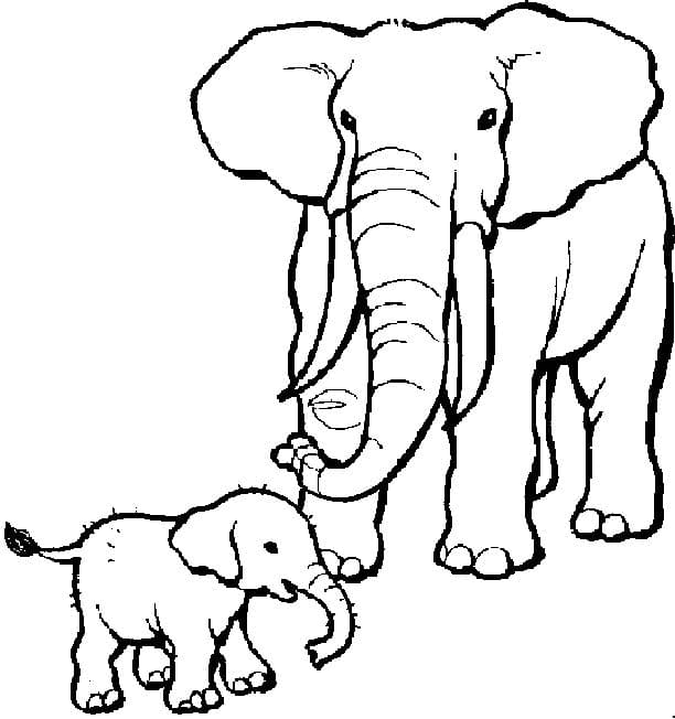 Grundlæggende Mor Og Elefantbaby Tegninger til Farvelægning