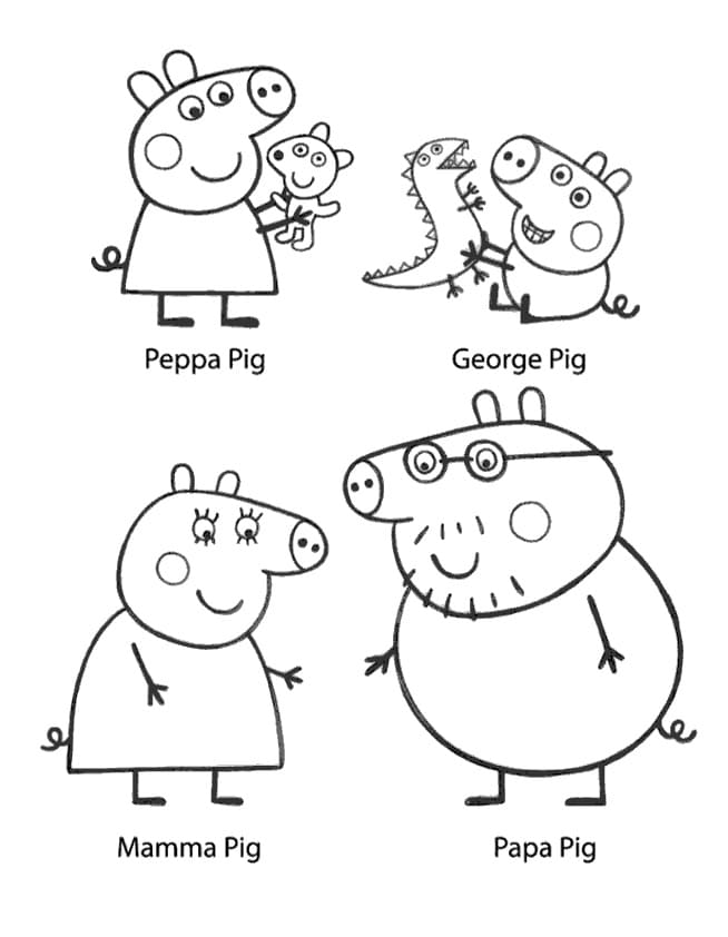 Grundlæggende Peppa-Grisefamilie Tegninger til Farvelægning