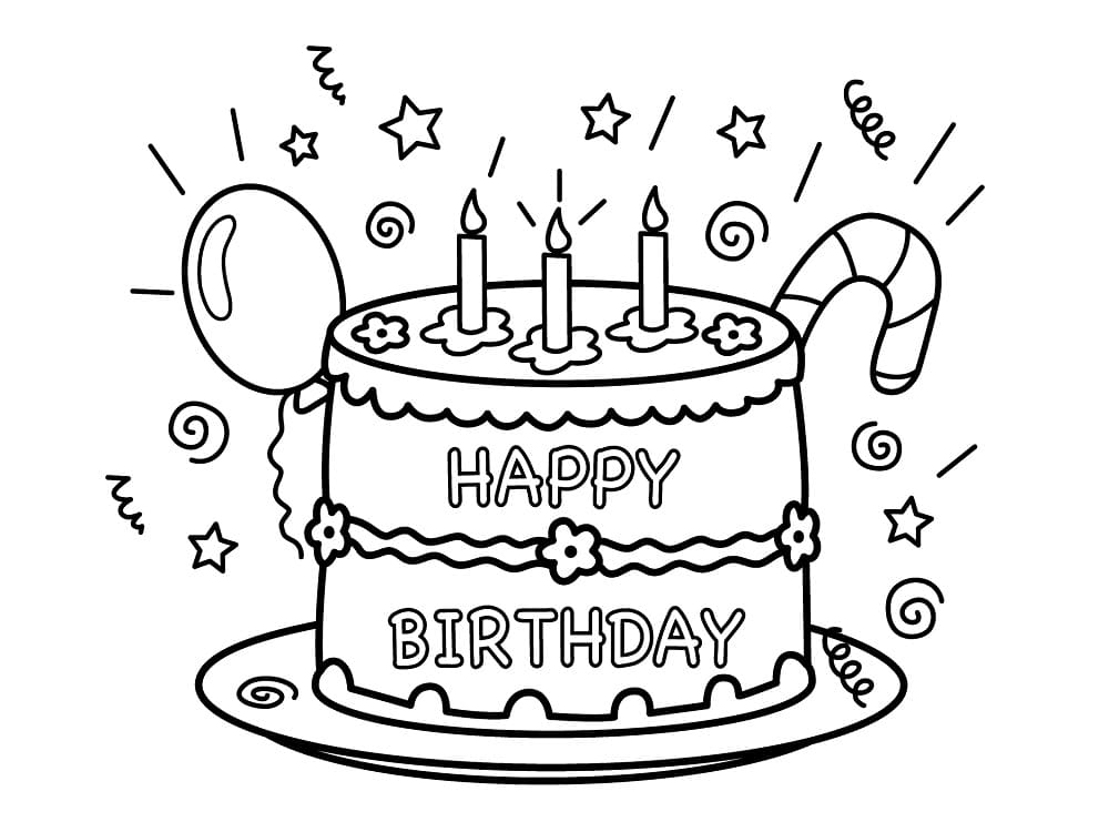 Happy Birthday Cake Printable Tegninger til Farvelægning