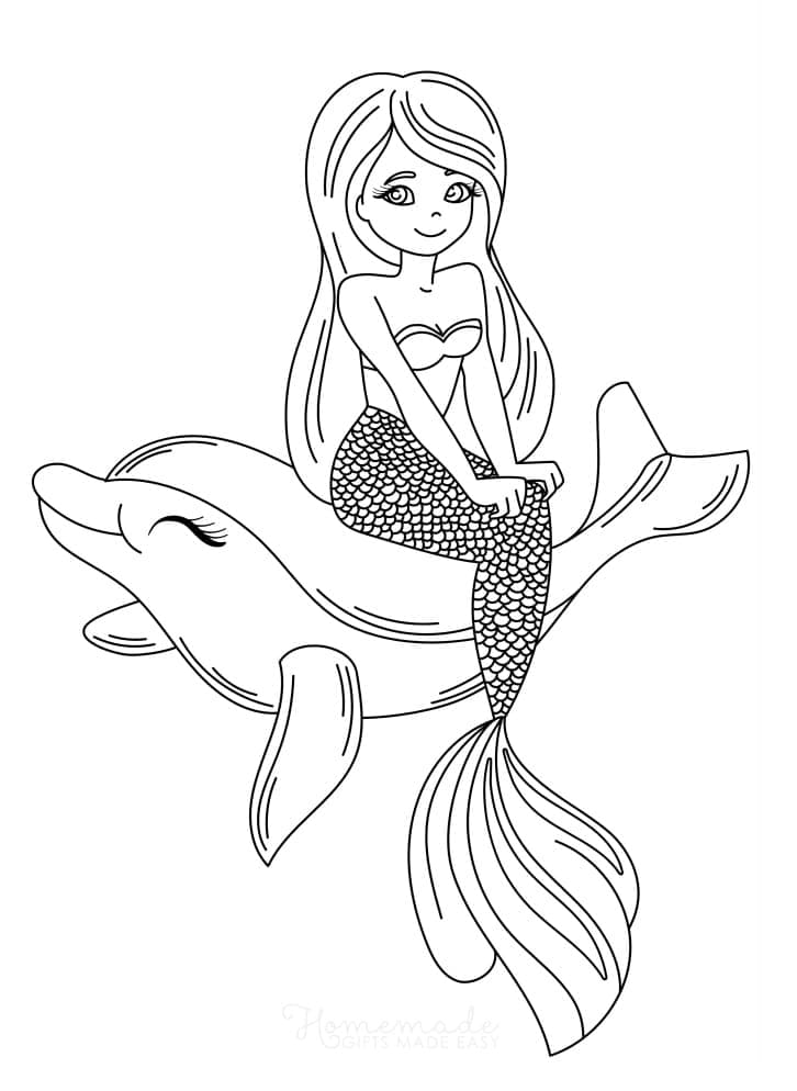 Havfrue Med En Delfin Tegninger til Farvelægning