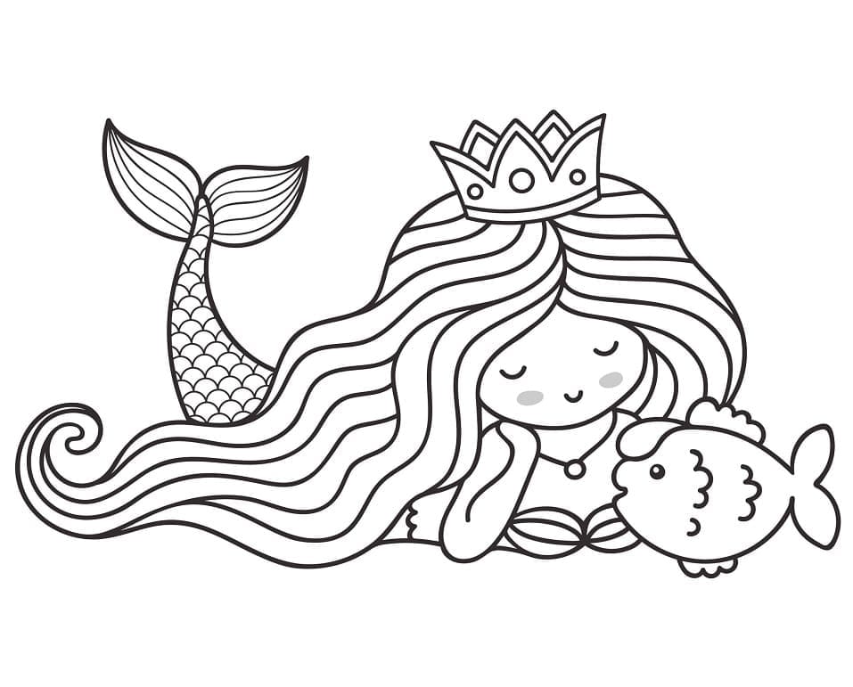 Havfrue Og En Fisk Tegninger til Farvelægning