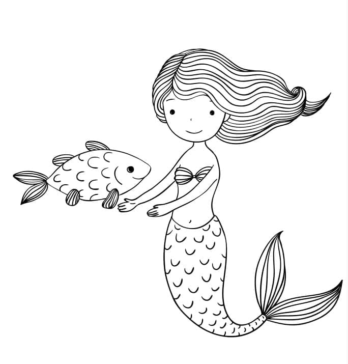 Havfrue Og Sød Fisk Tegninger til Farvelægning