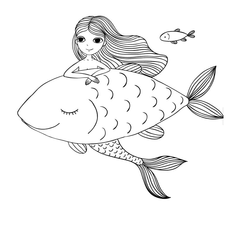Havfrue Og Store Fisk Tegninger til Farvelægning
