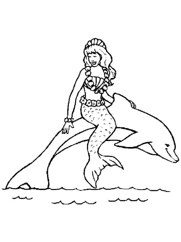 Havfrue Sidder På Delfin Tegninger til Farvelægning