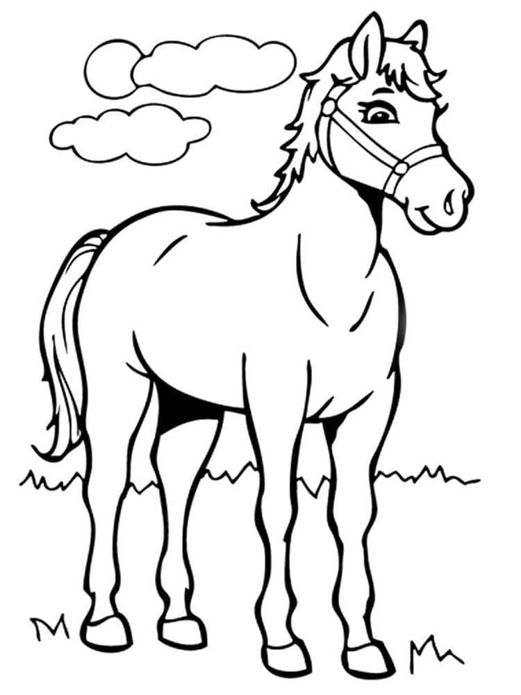 Hest Med Skyer Tegninger til Farvelægning