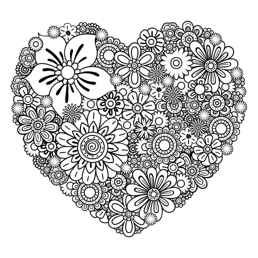 Hjerte Blomster Tegninger til Farvelægning
