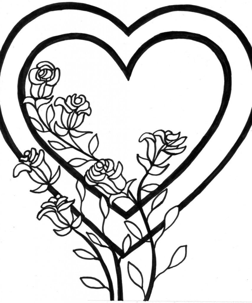 Hjerter Og Roser Tegninger til Farvelægning