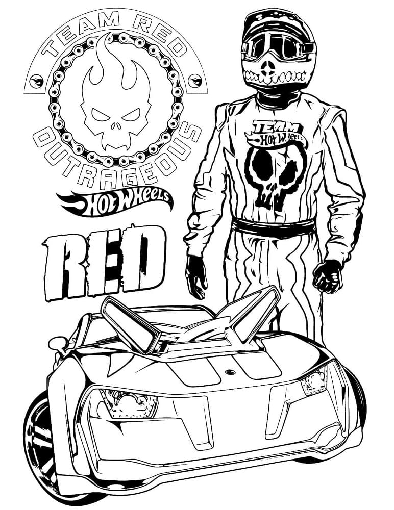 Hot Wheels Team Red Tegninger til Farvelægning