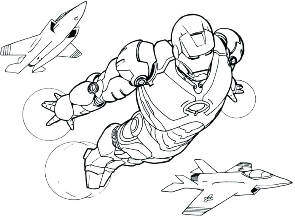 Iron Man Og Jagerfly Tegninger til Farvelægning