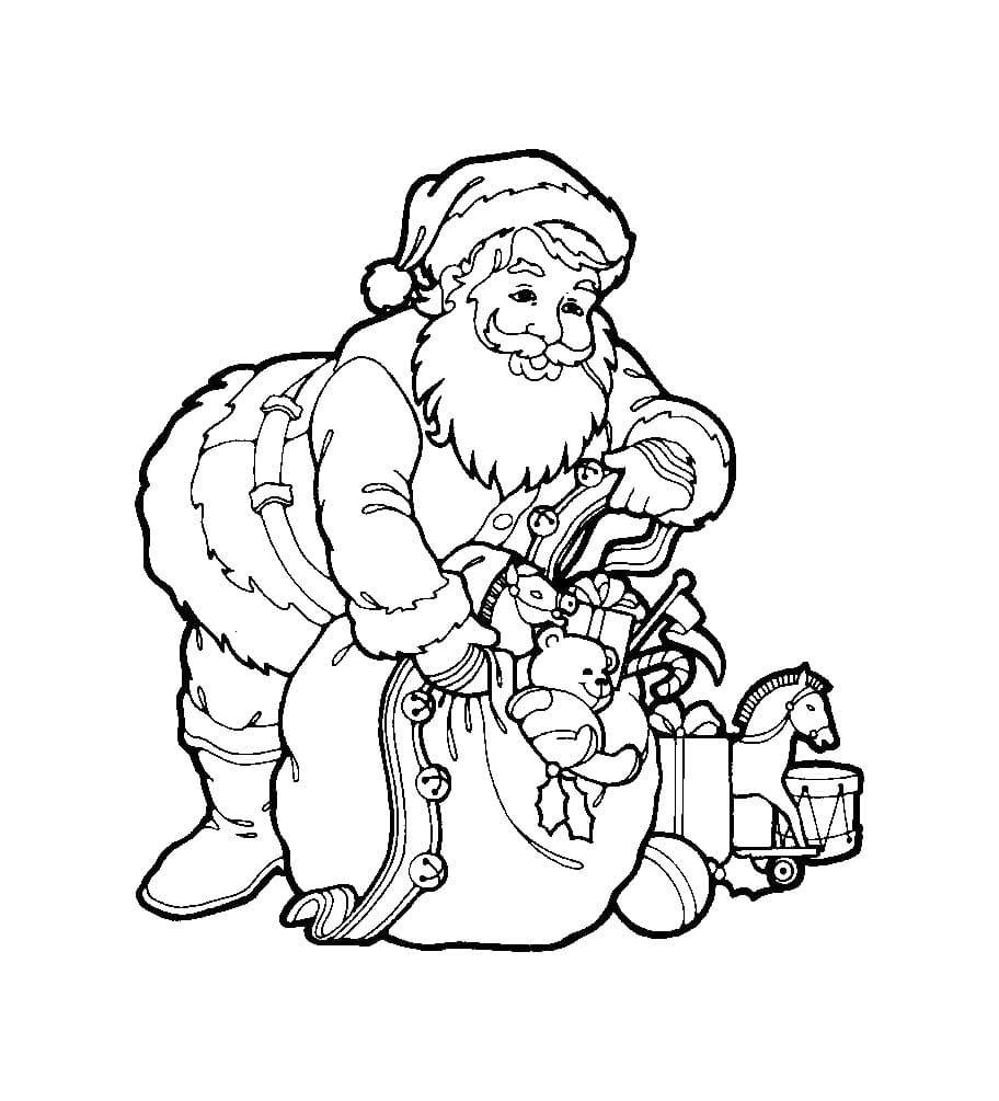 Santa Claus and Presents Bag Tegninger til Farvelægning